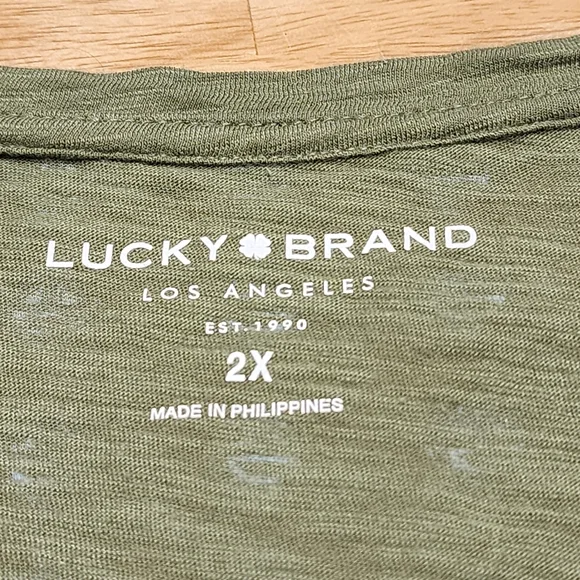 2XL Green white BANDANA print top LUCKY brand Western Print cotton Blend T Shirt - Picture 4 of 9
